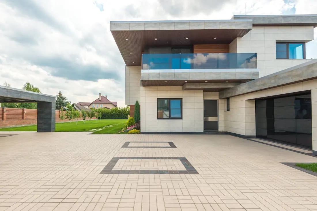 Exposed aggregate concrete driveway at a modern two-storey Glen Waverley home